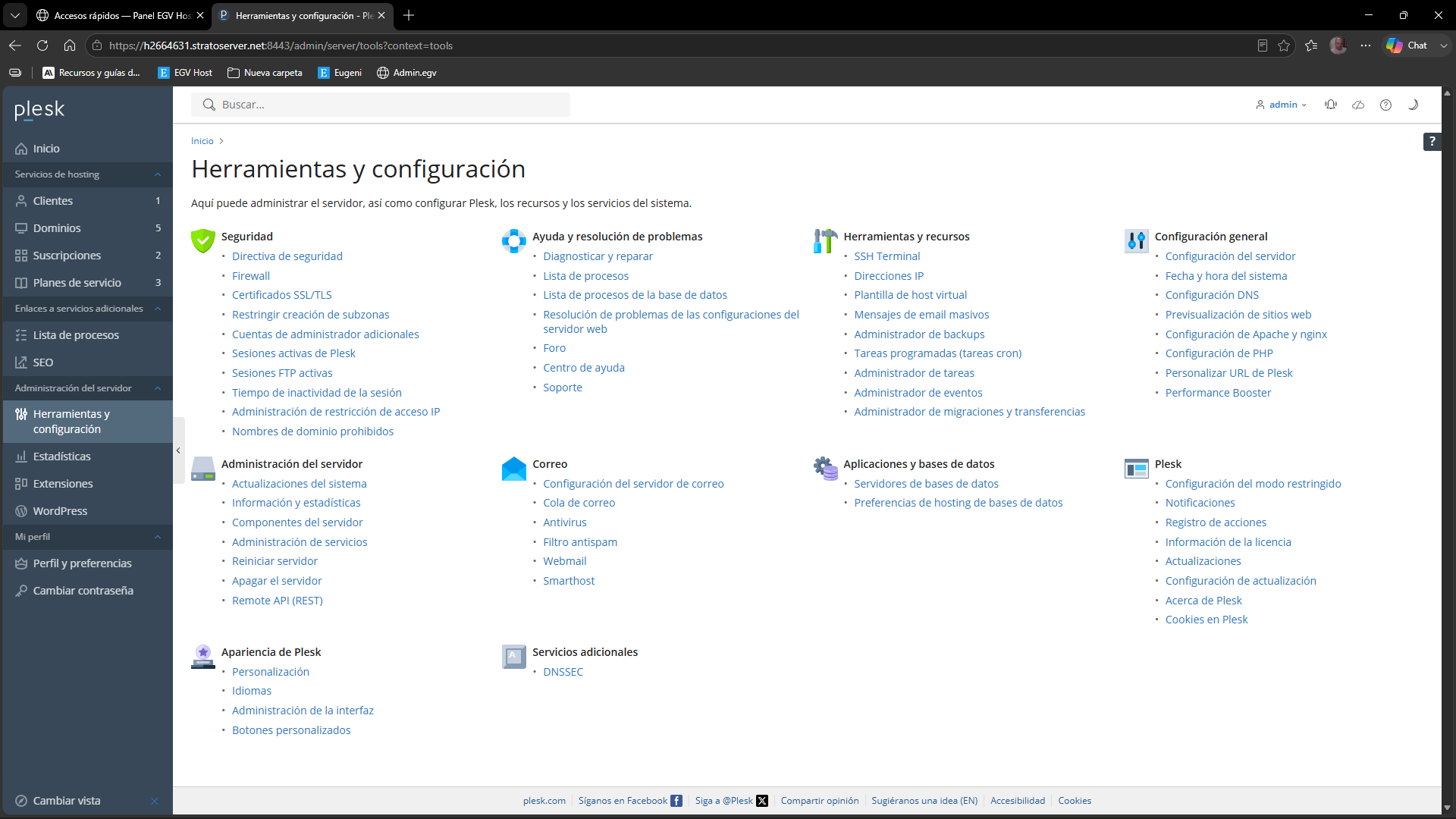 Panel de control Plesk