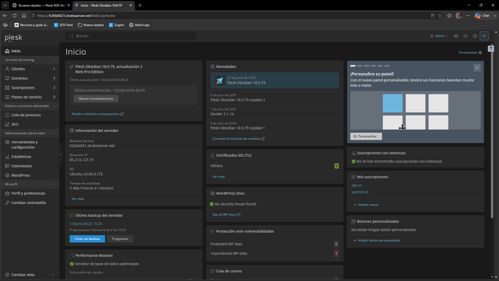 Panel de control Plesk
