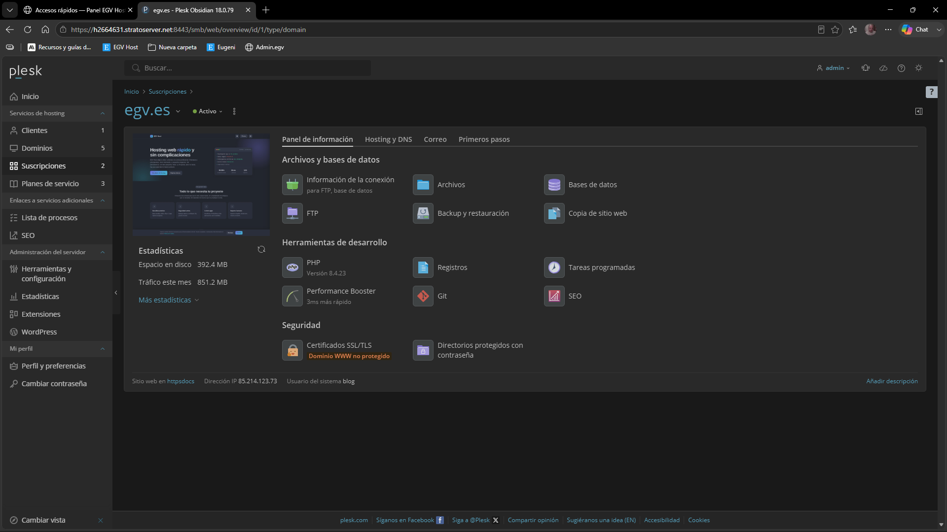 Panel de control Plesk
